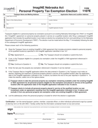 Form 1107E Imagine Nebraska Act Personal Property Tax Exemption Election - Nebraska