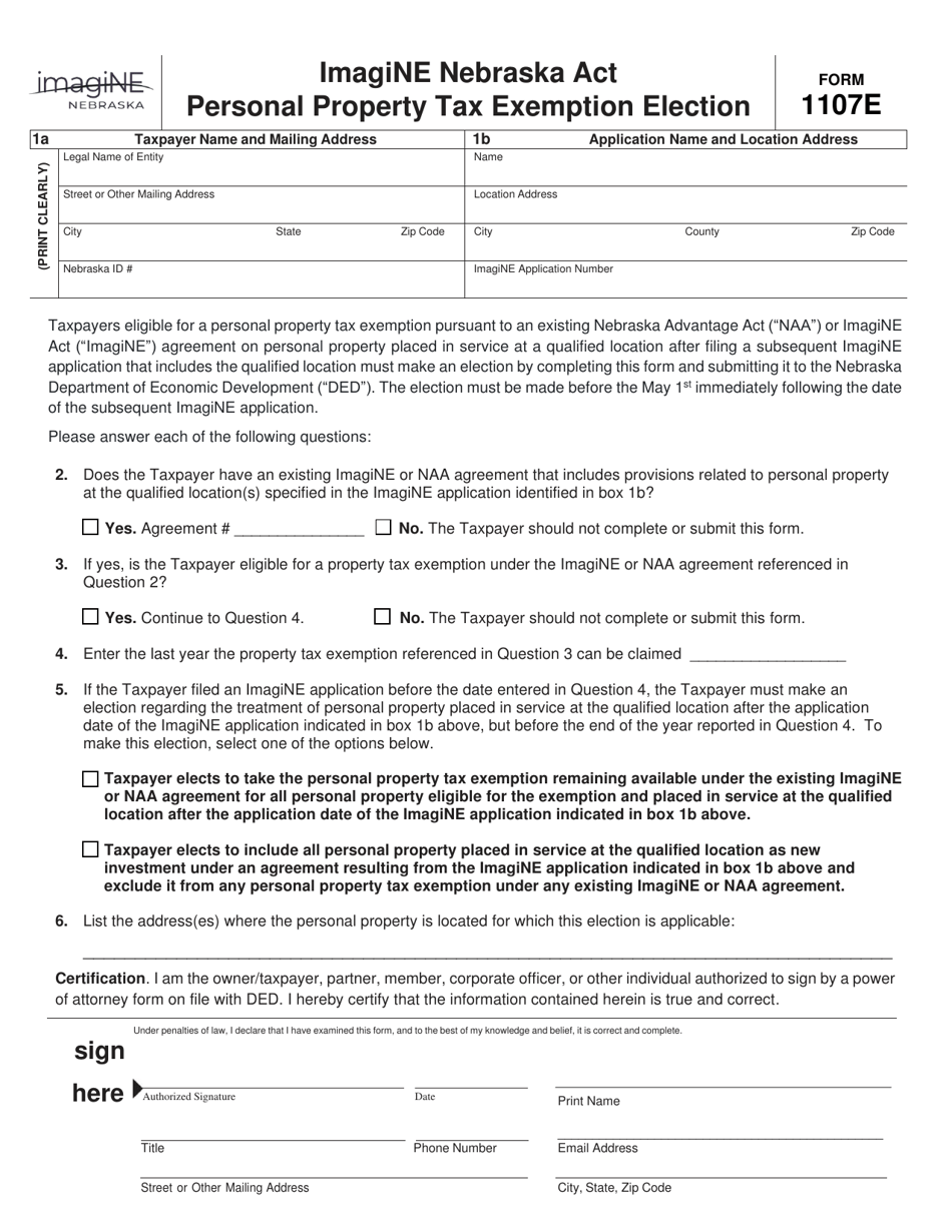 Form 1107E Fill Out, Sign Online and Download Fillable PDF, Nebraska