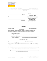 Form DC9:1 Answer and Counterclaim for Dissolution of Marriage (No Children) - Nebraska