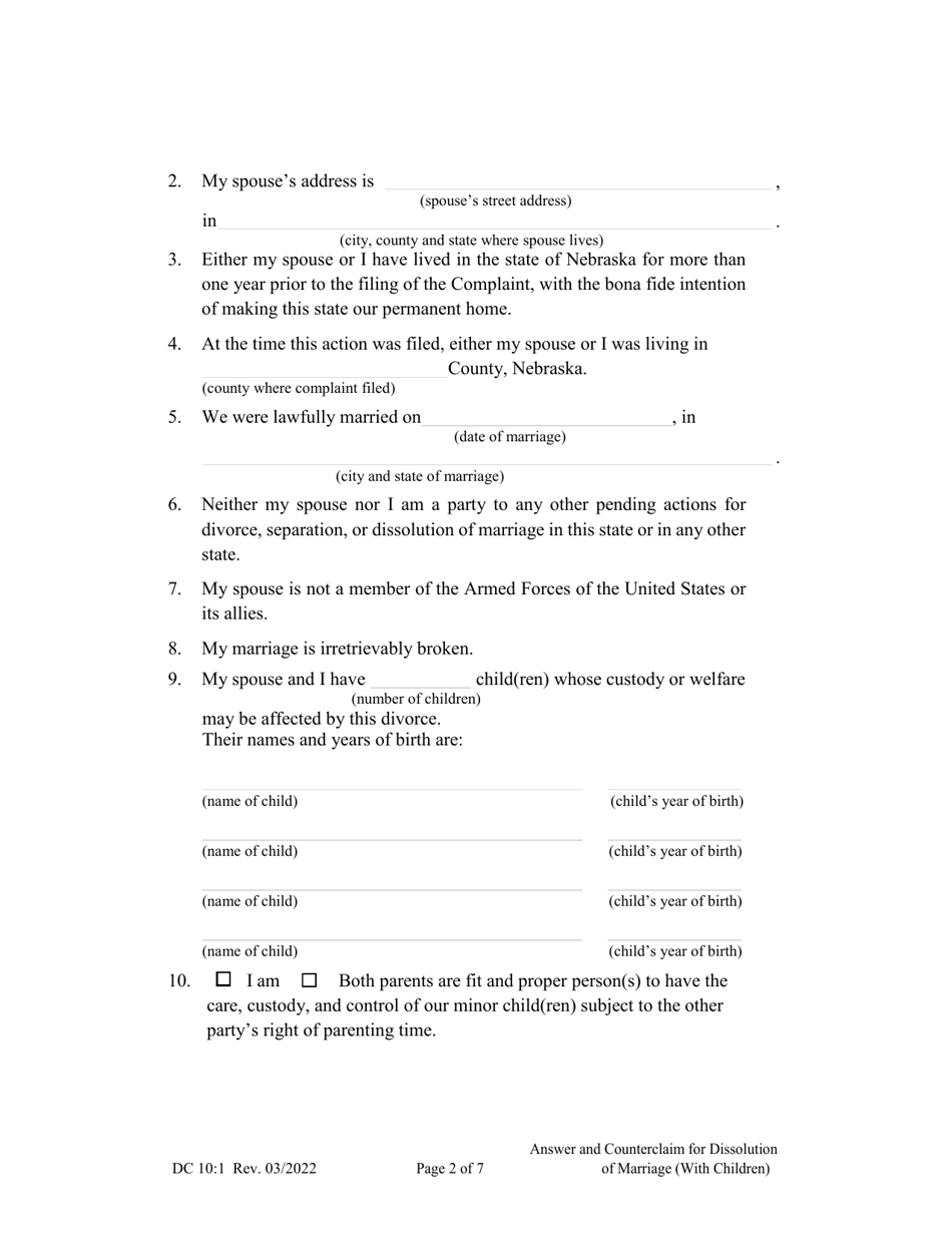 Form DC10:1 - Fill Out, Sign Online and Download Fillable PDF, Nebraska ...