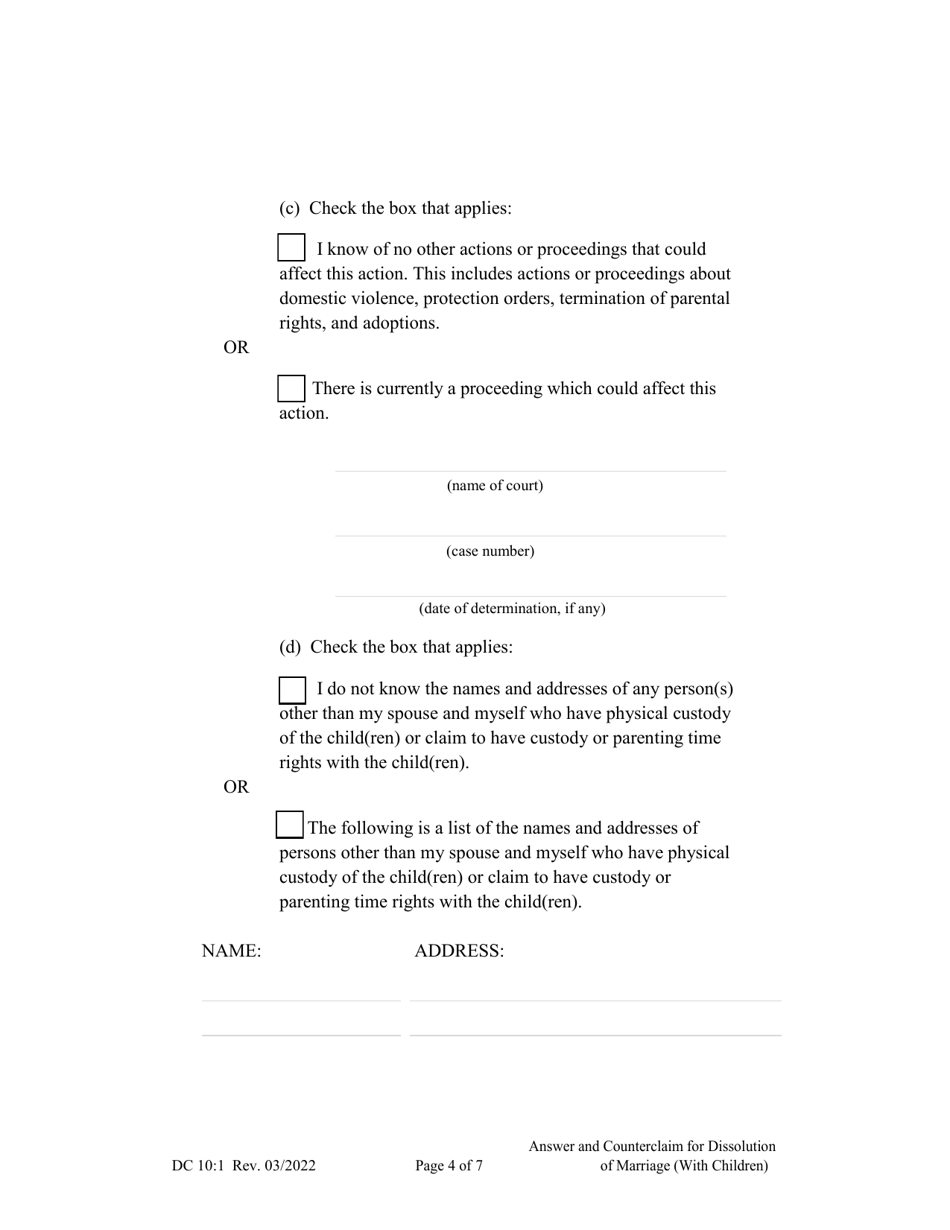 Form DC10:1 Answer and Counterclaim for Dissolution of Marriage (Children) - Nebraska, Page 4