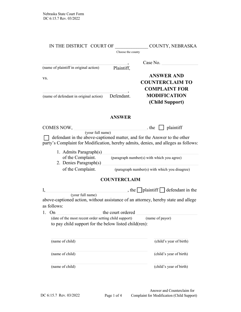 Form DC6:15.7 Download Fillable PDF or Fill Online Answer and ...