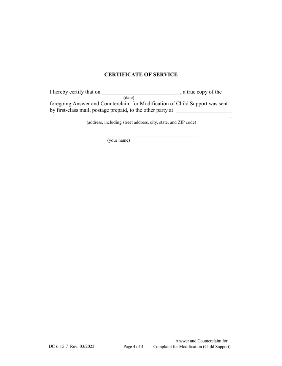 Form DC6:15.7 Answer and Counterclaim to Complaint for Modification (Child Support) - Nebraska, Page 4