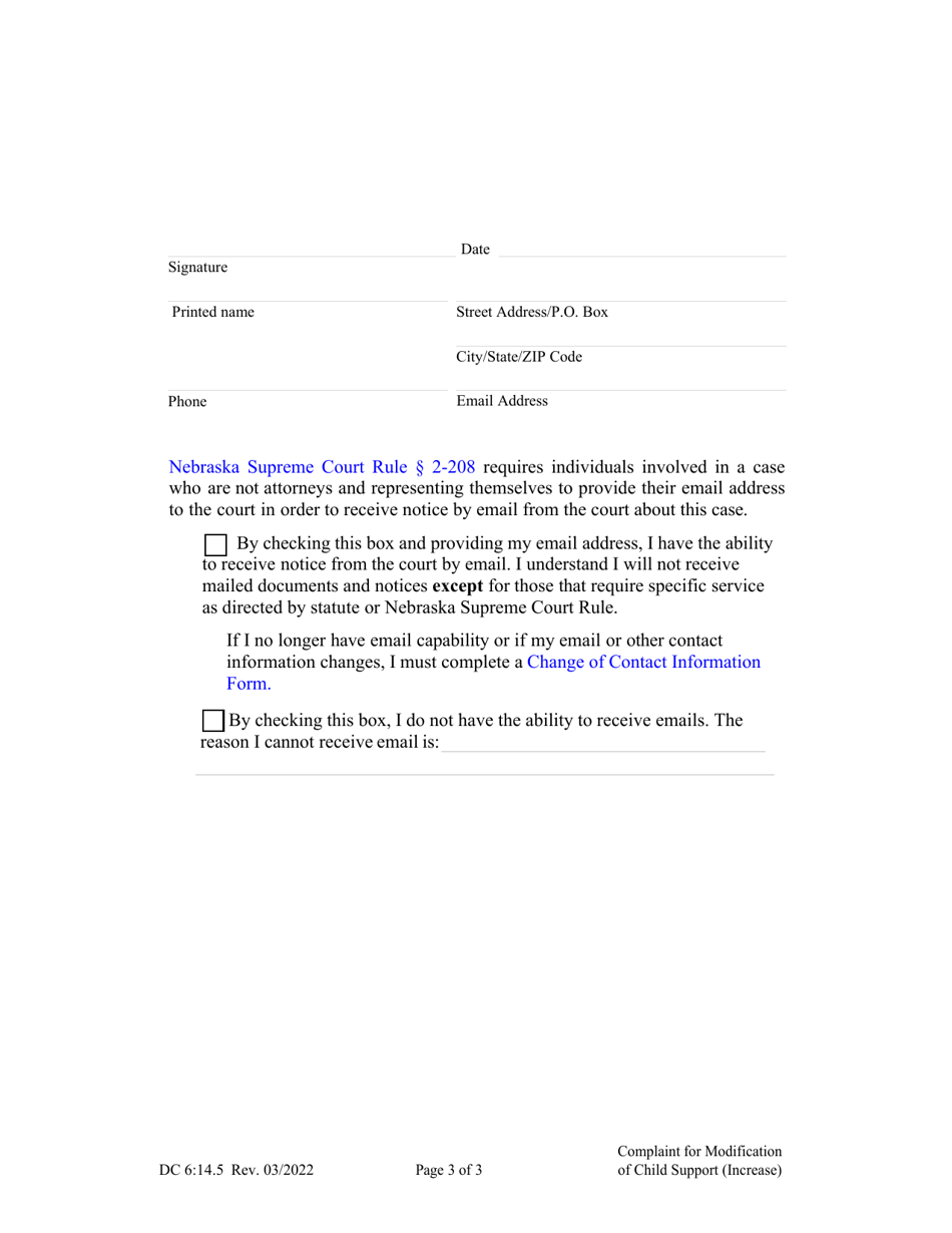 Form DC6:14.5 Complaint for Modification of Child Support (Increase) - Nebraska, Page 3