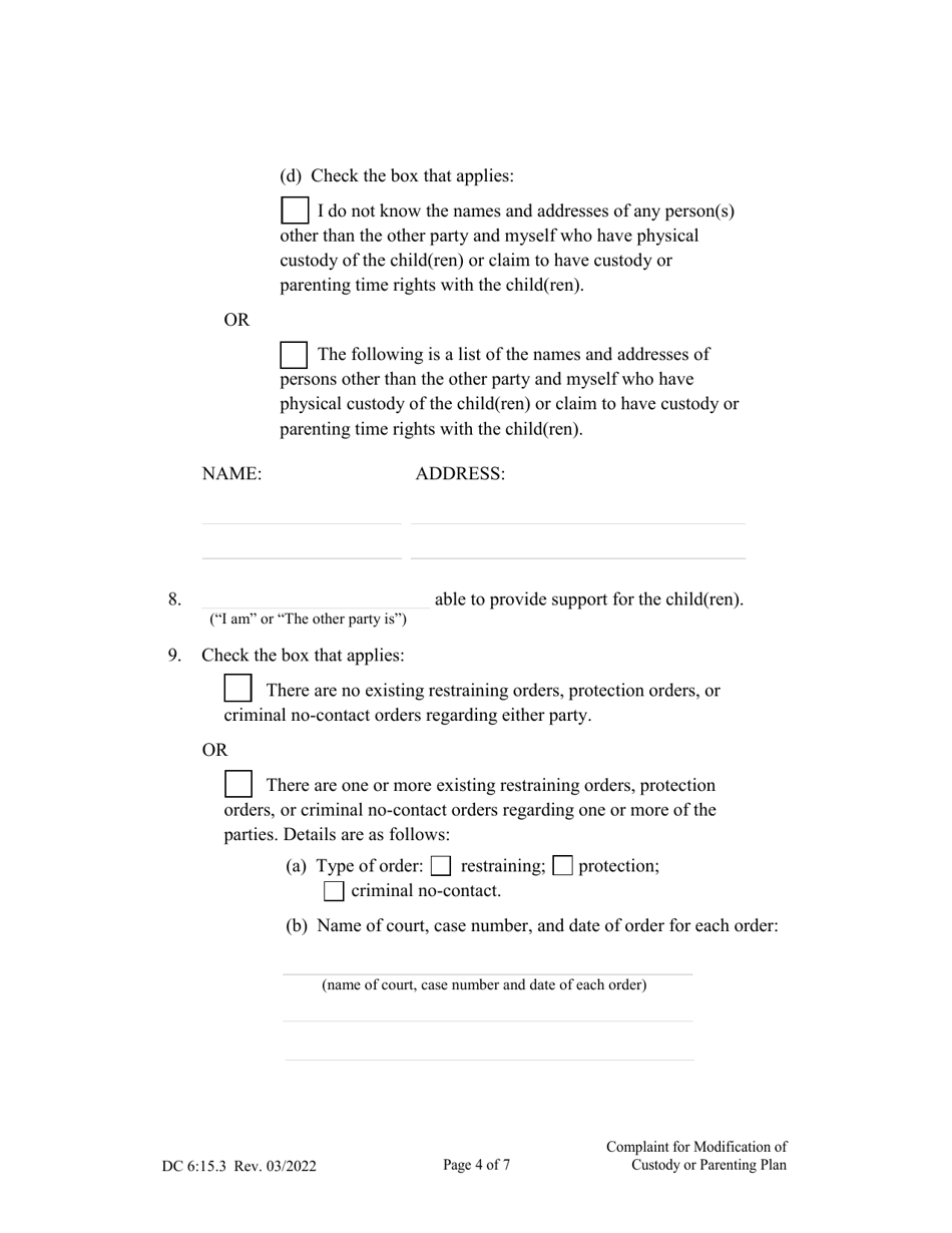 Form DC6:15.3 Complaint for Modification of Custody or Parenting Plan - Nebraska, Page 4