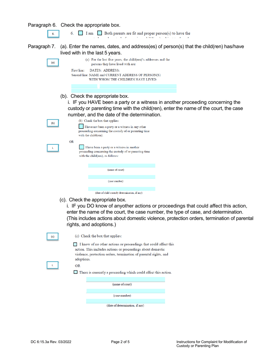 Instructions for Form DC6:15.3 Complaint for Modification of Custody or Parenting Plan - Nebraska, Page 2