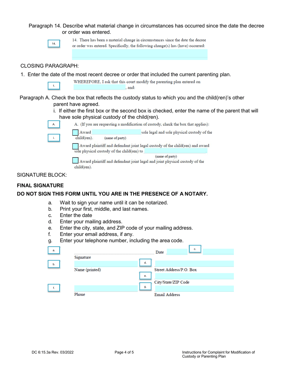 Instructions for Form DC6:15.3 Complaint for Modification of Custody or Parenting Plan - Nebraska, Page 4