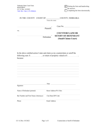 Form CC4:2 Counterclaim or Setoff of Defendant (Small Claims Court) - Nebraska