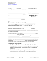 Form CC9:93 Estimate for Bill of Exceptions - Nebraska