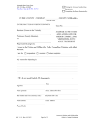Form CC15:31 Answer to Petition and Affidavit for Order Compelling Visitation, With Adult Resident - Nebraska