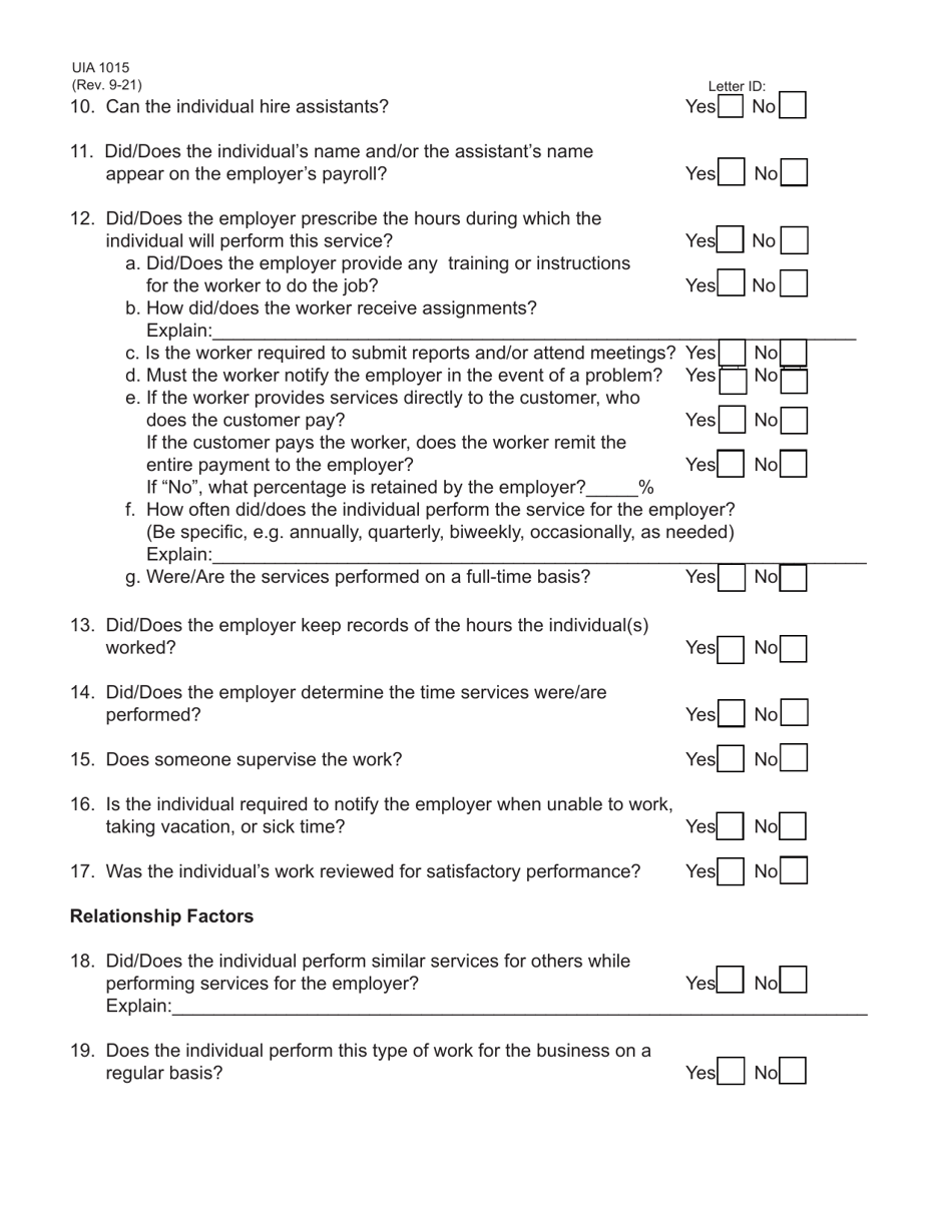 Form UIA1015 Questionnaire to Determine Employment Status - Michigan, Page 3