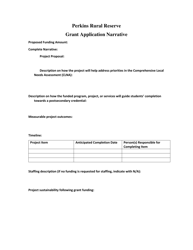 Document preview: Perkins Rural Reserve Grant Application Narrative - Nevada