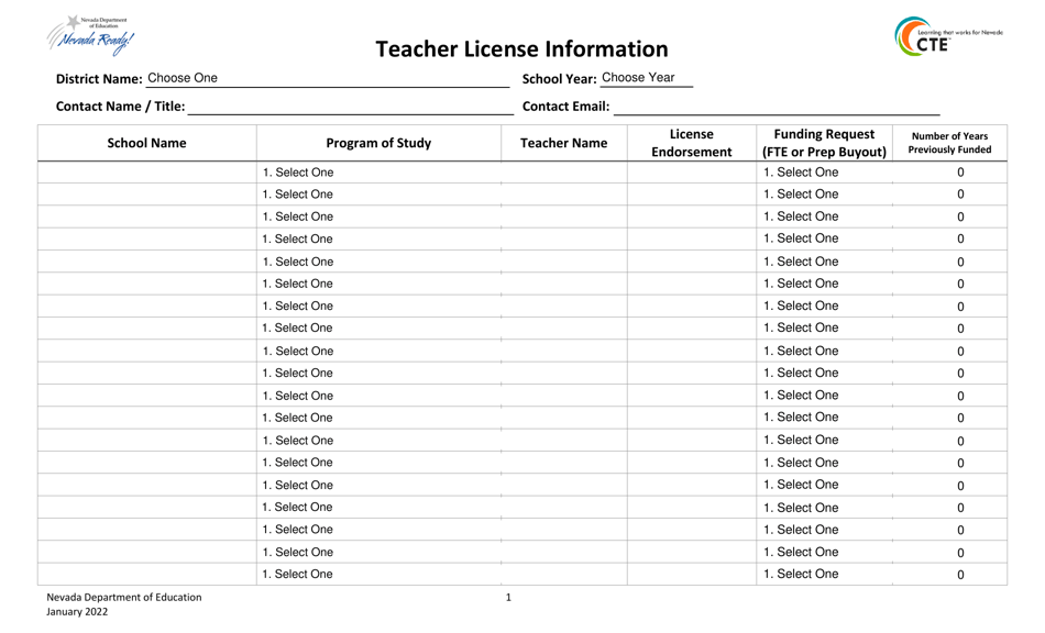 Teacher License Information - Nevada, Page 1