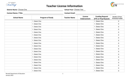 Teacher License Information - Nevada