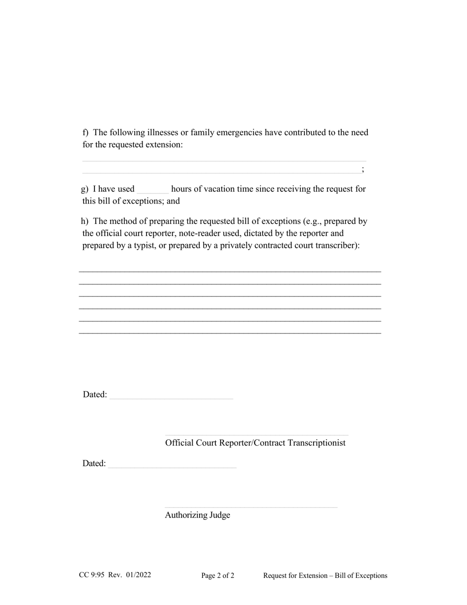 Form CC9:95 Request for Extension - Bill of Exceptions - Nebraska, Page 2