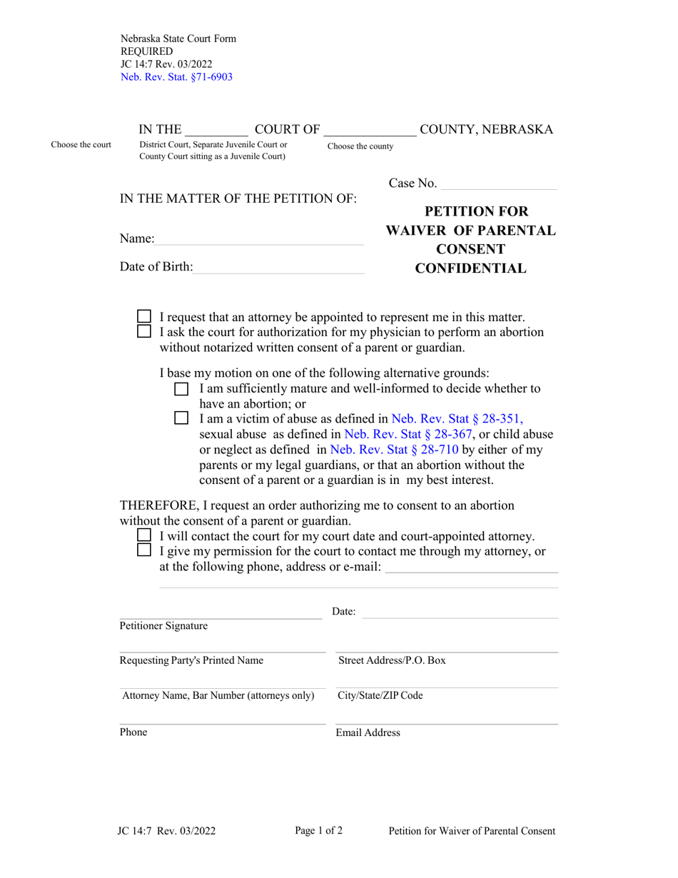 Form JC14:7 - Fill Out, Sign Online and Download Fillable PDF, Nebraska ...