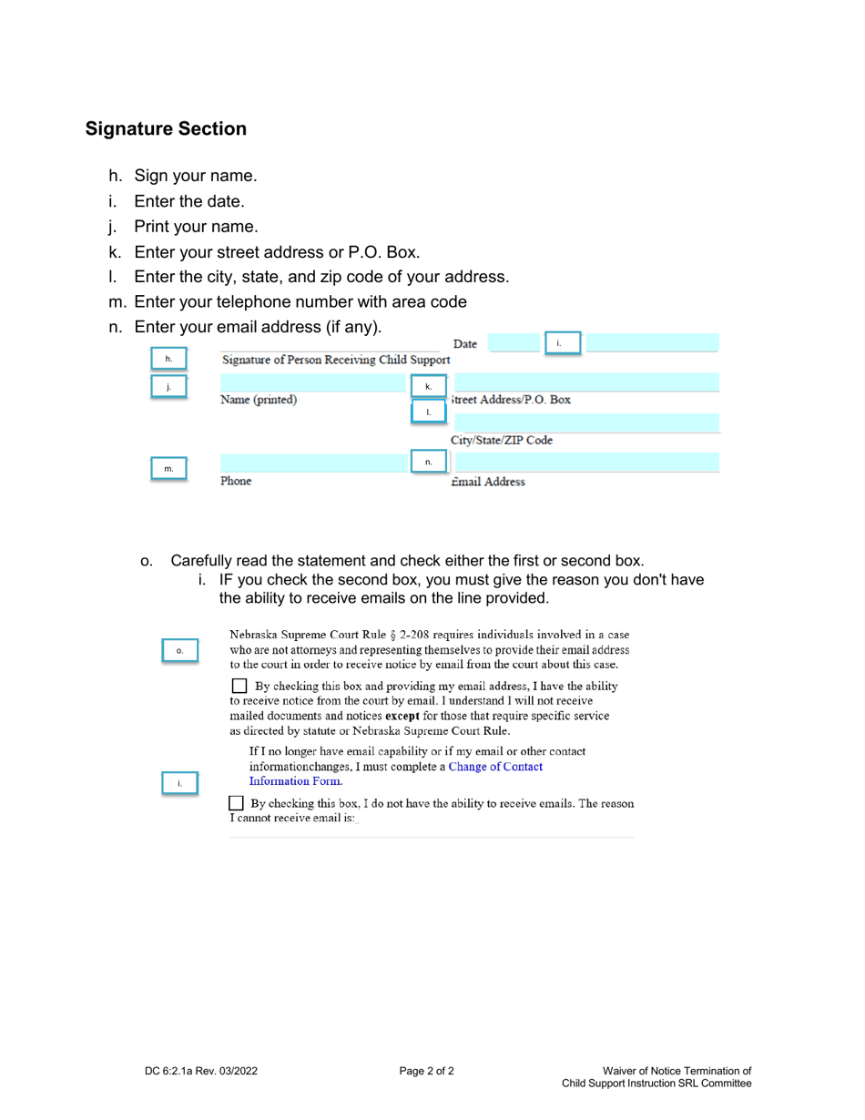 Instructions for Form DC6:2.1 Waiver of Notice on Termination of Child Support - Nebraska, Page 2