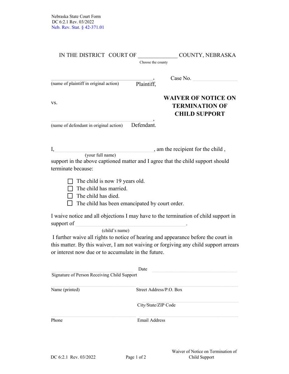 Form DC6:2.1 Download Fillable PDF or Fill Online Waiver of Notice on ...