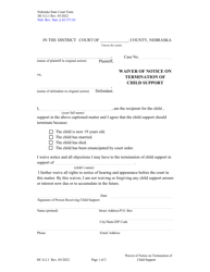 Form DC6:2.1 Waiver of Notice on Termination of Child Support - Nebraska