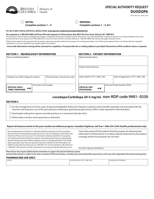 Form HLTH5810 Special Authority Request - Duodopa - British Columbia, Canada