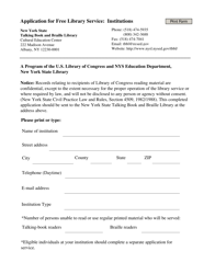 Document preview: Application for Free Library Service: Institutions - New York