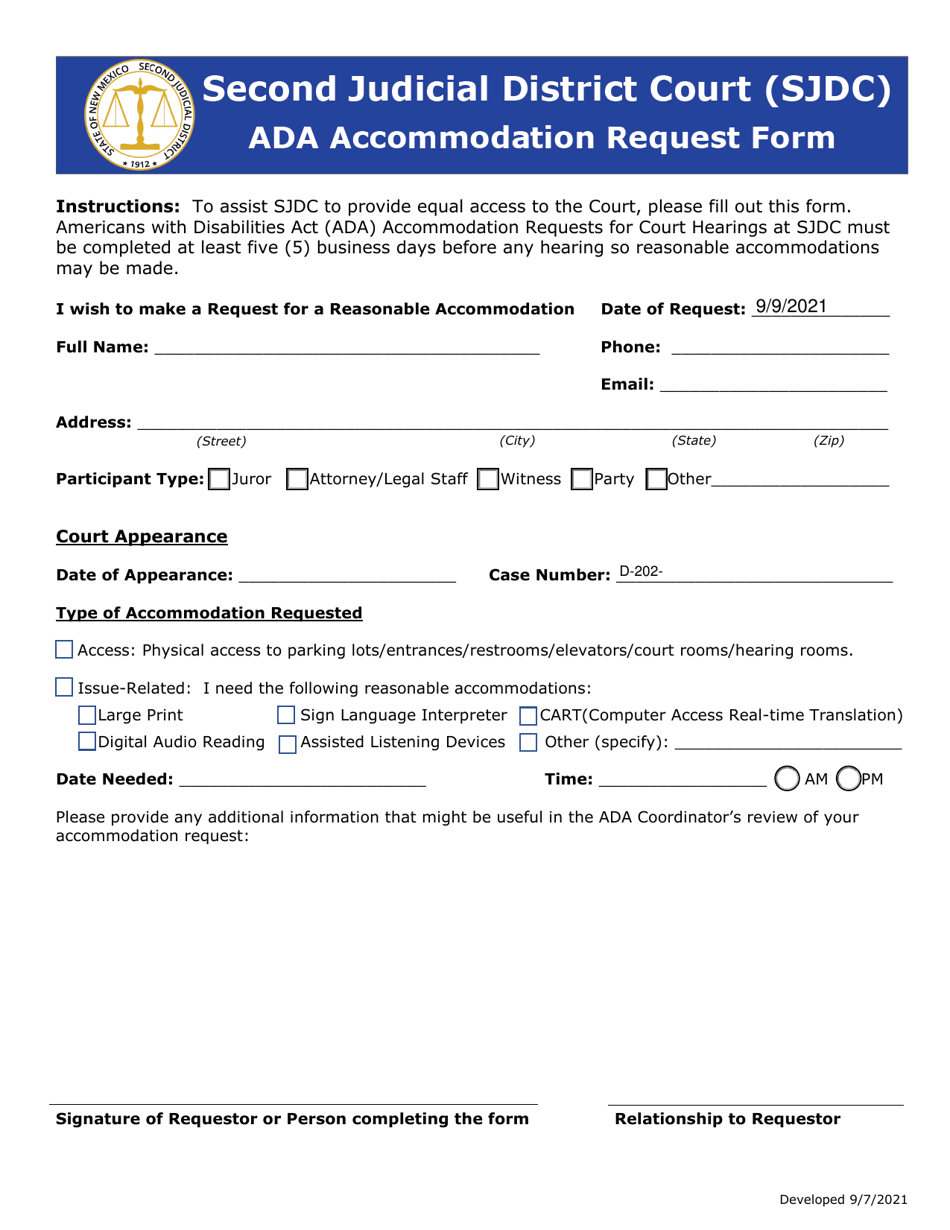 Ada Accommodation Request Form - New Mexico, Page 1