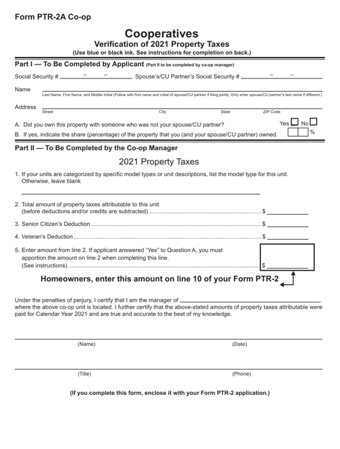 Form PTR-2A CO-OP 2021 Printable Pdf