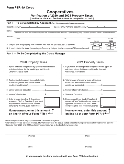Form PTR-1A CO-OP 2021 Printable Pdf