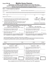 Form PTR-1B Mobile Home Owners Verification of Mobile Home Park Site Fees - New Jersey