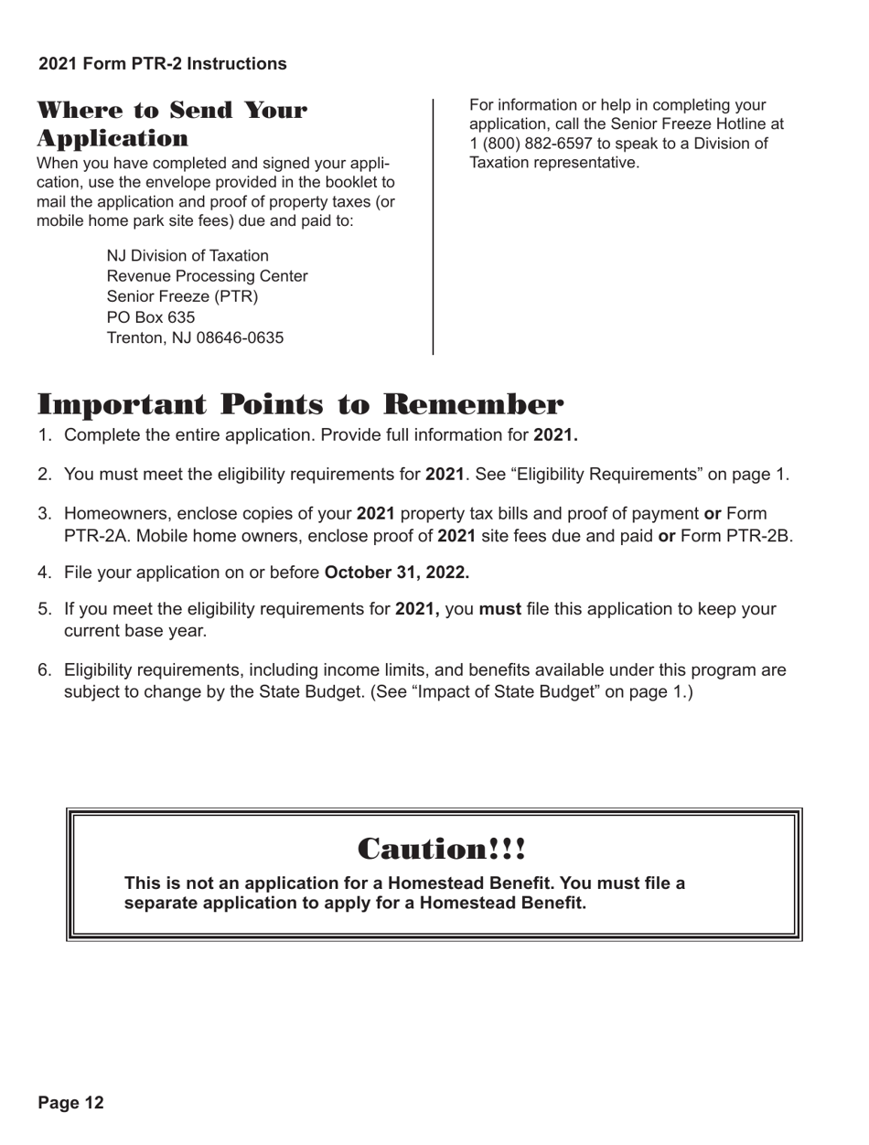 Instructions for Form PTR-2 Senior Freeze (Property Tax Reimbursement) Application - New Jersey, Page 13
