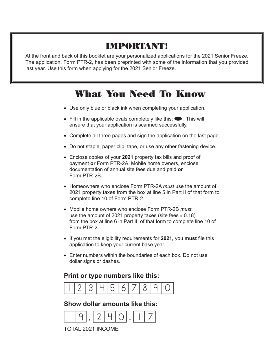 Instructions for Form PTR-2 Senior Freeze (Property Tax Reimbursement) Application - New Jersey, Page 1