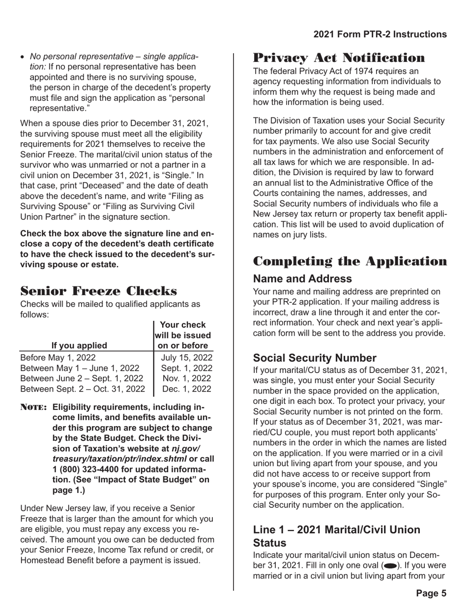Instructions for Form PTR-2 Senior Freeze (Property Tax Reimbursement) Application - New Jersey, Page 6