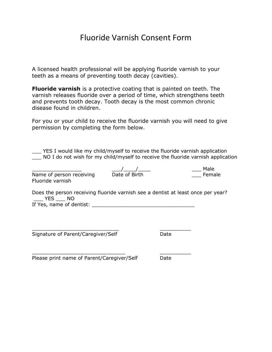 Fluoride Varnish Consent Form - North Dakota, Page 1