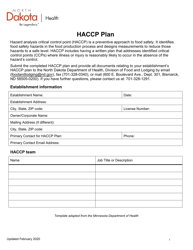 Document preview: Haccp Plan - North Dakota