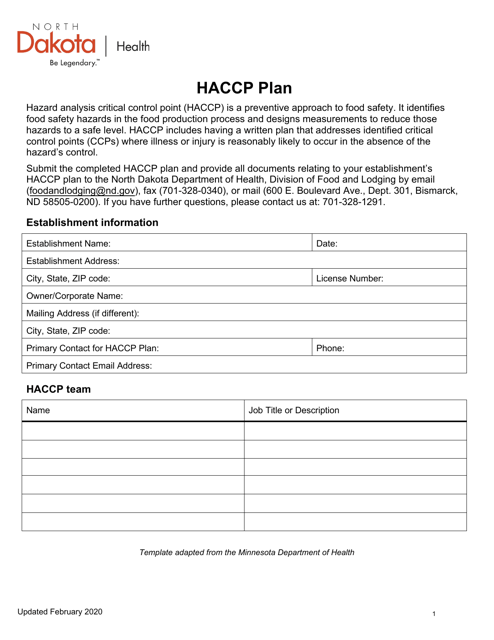Haccp Plan - North Dakota