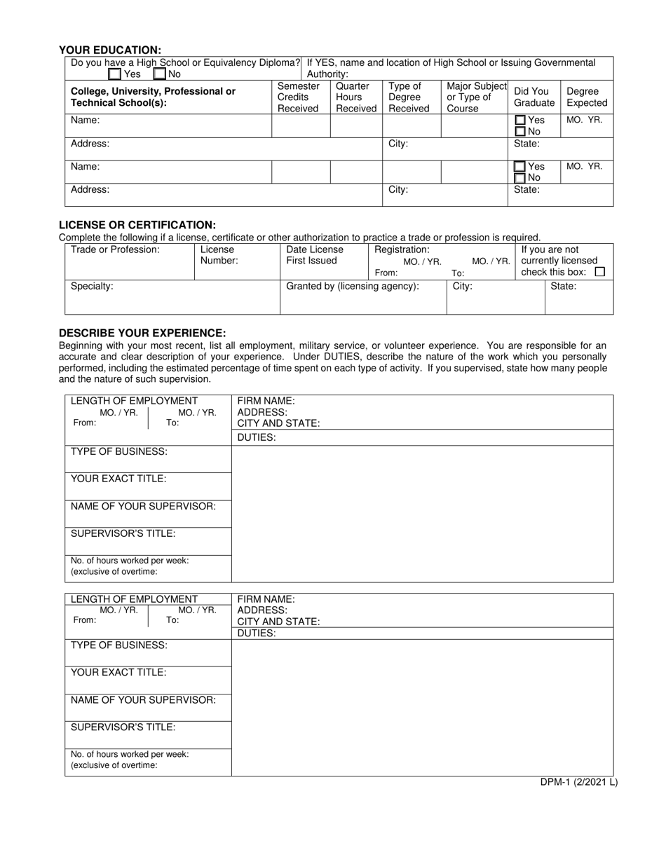 Form DPM-1 Application for New York State Governors Program to Hire Persons With Disabilities Under Sections 55-b and 55-c of the Civil Service Law - New York, Page 4
