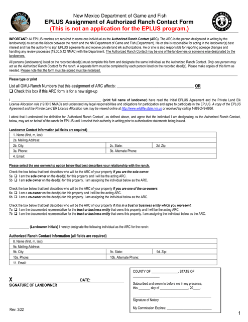 Eplus Assignment of Authorized Ranch Contact Form - New Mexico Download Pdf