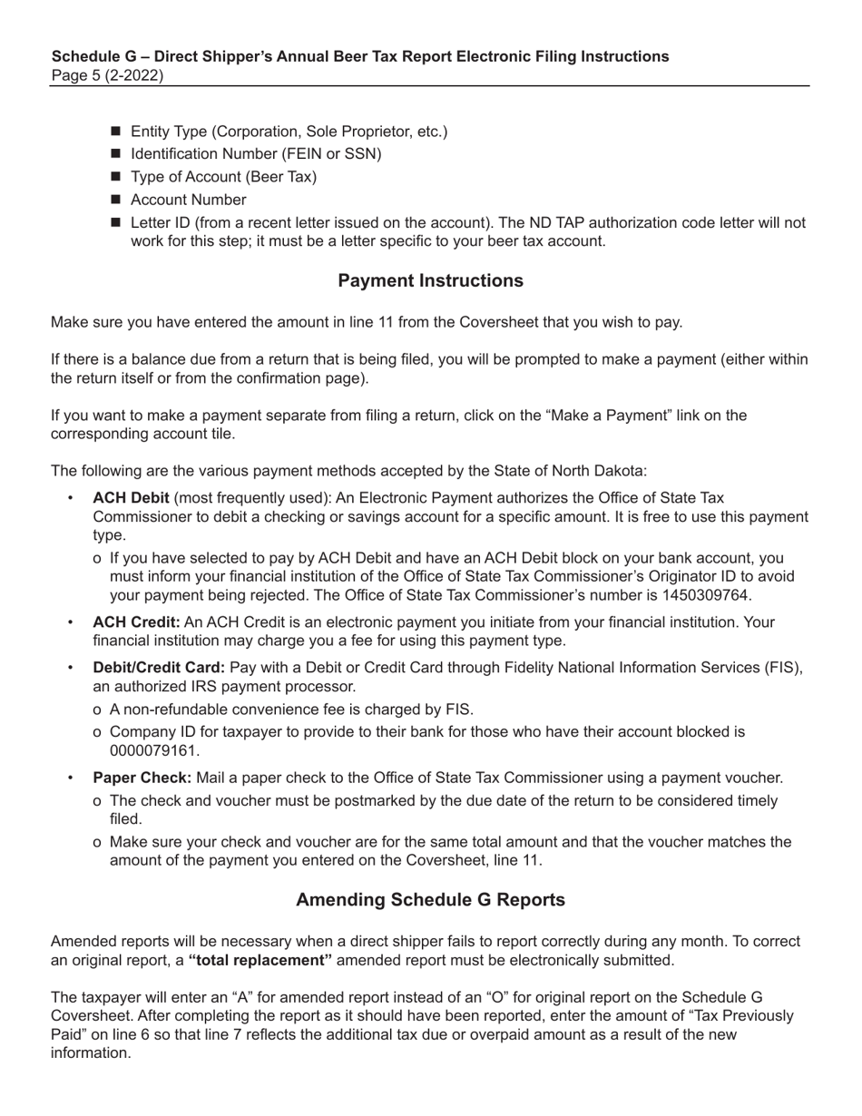 Instructions for Schedule G Direct Shippers Annual Beer Tax Report - North Dakota, Page 5