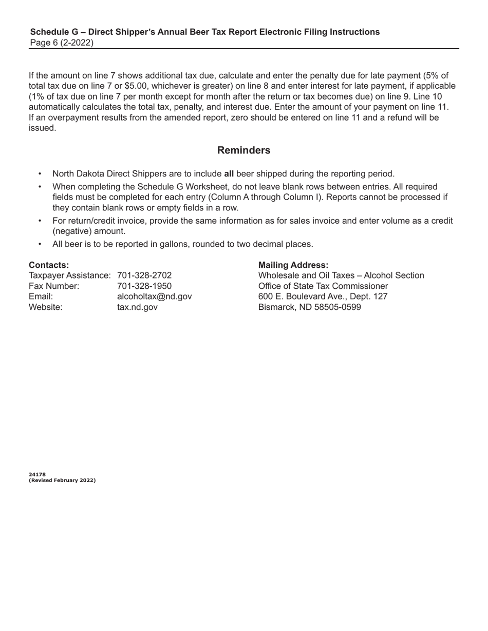 Instructions for Schedule G Direct Shippers Annual Beer Tax Report - North Dakota, Page 6