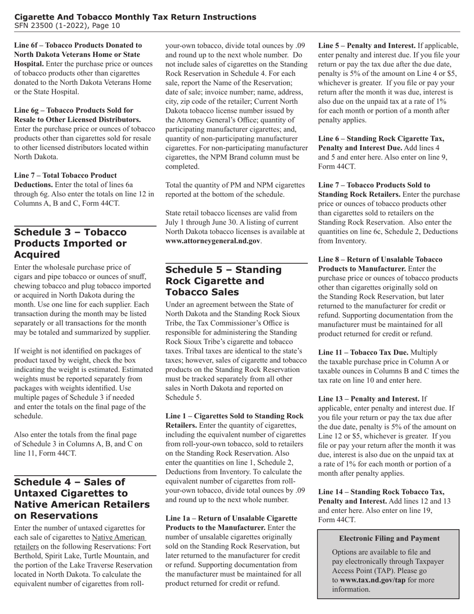 Form 44CT (SFN23500) Cigarette and Tobacco Monthly Tax Return - North Dakota, Page 10