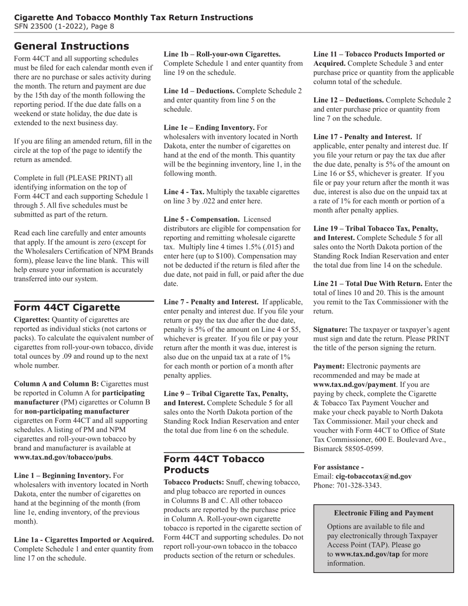 Form 44CT (SFN23500) Cigarette and Tobacco Monthly Tax Return - North Dakota, Page 8