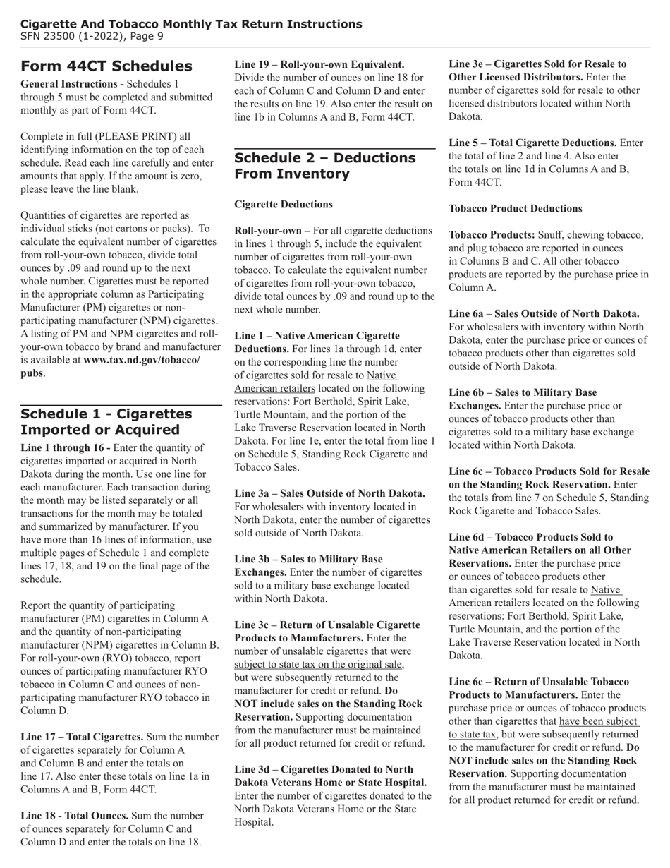 Form 44CT (SFN23500) Download Fillable PDF or Fill Online Cigarette and Tobacco Monthly Tax