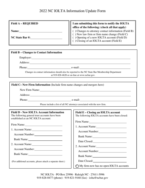 Nc Iolta Information Update Form - North Carolina Download Pdf