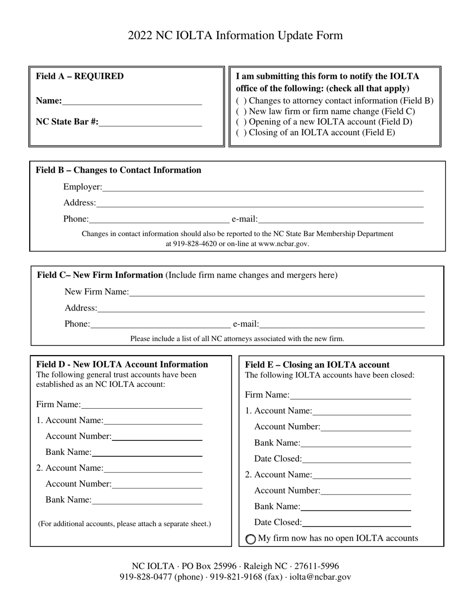 Nc Iolta Information Update Form - North Carolina, Page 1