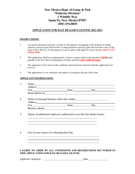 Document preview: Application for Bait Dealer's License - New Mexico, 2023