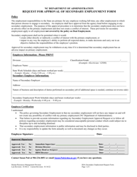 Document preview: Request for Approval of Secondary Employment Form - North Carolina