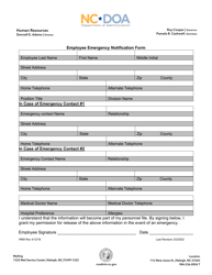 Document preview: Employee Emergency Notification Form - North Carolina