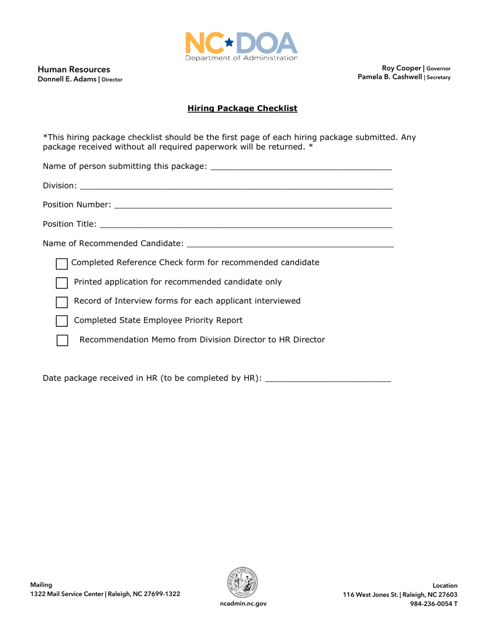 North Carolina Hiring Package Checklist Fill Out, Sign Online and Download PDF Templateroller