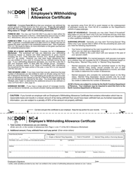 Form NC-4 Employee&#039;s Withholding Allowance Certificate - North Carolina, Page 2