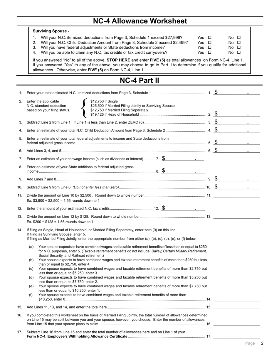 Form NC-4 Employees Withholding Allowance Certificate - North Carolina, Page 4